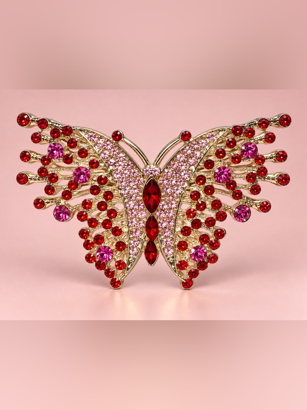 Gold-Tone Butterfly Brooch with Red & Pink Crystals